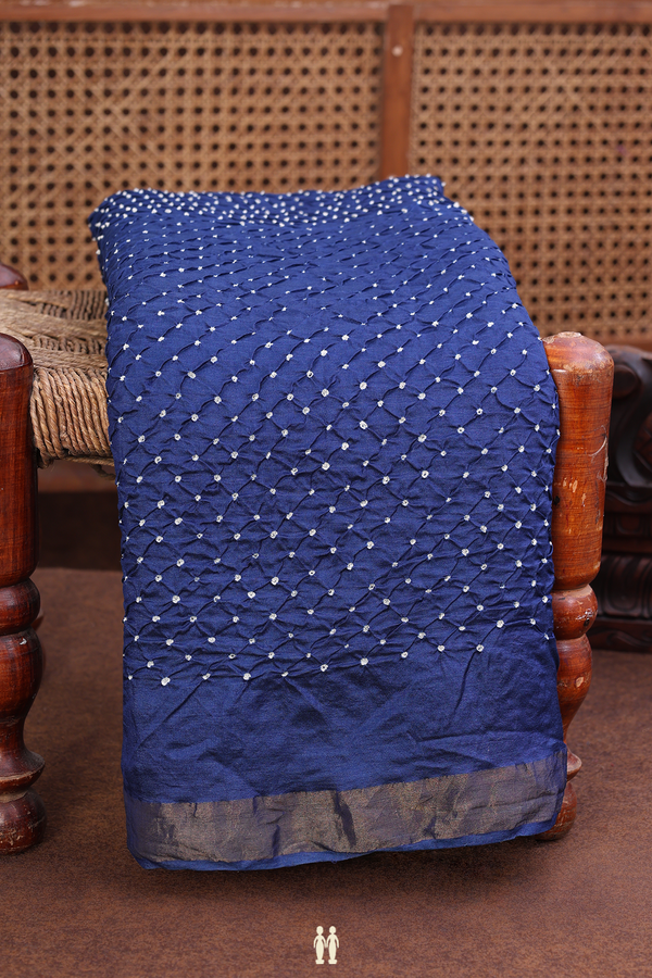 Bandhani Silk Saree In Oxford Blue With Tie And Dye Design