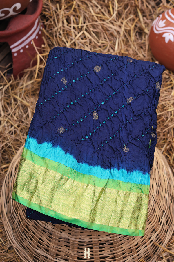 Bandhani Silk Saree In Oxford Blue With Tie And Dye Design