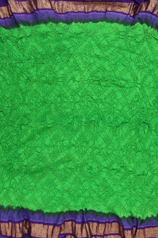 Bandhani Silk Saree In Parrot Green With Tie And Dye Design
