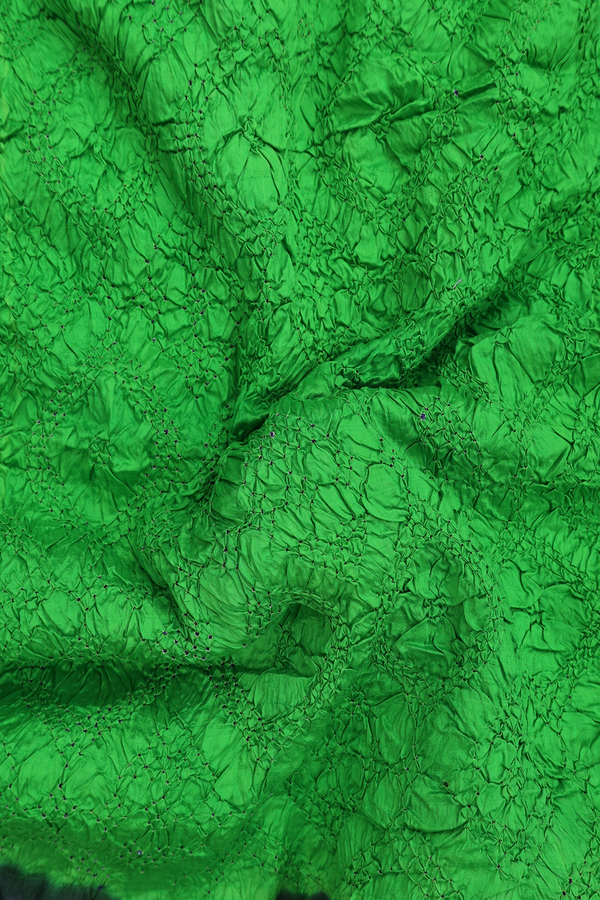 Bandhani Silk Saree In Parrot Green With Tie And Dye Design