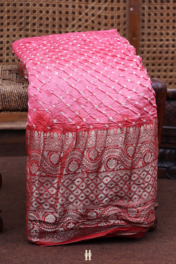 Bandhani Silk Saree In Pink With Tie And Dye Design