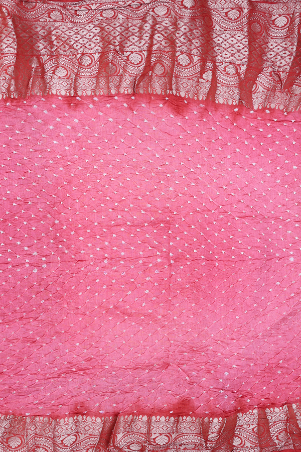 Bandhani Silk Saree In Pink With Tie And Dye Design