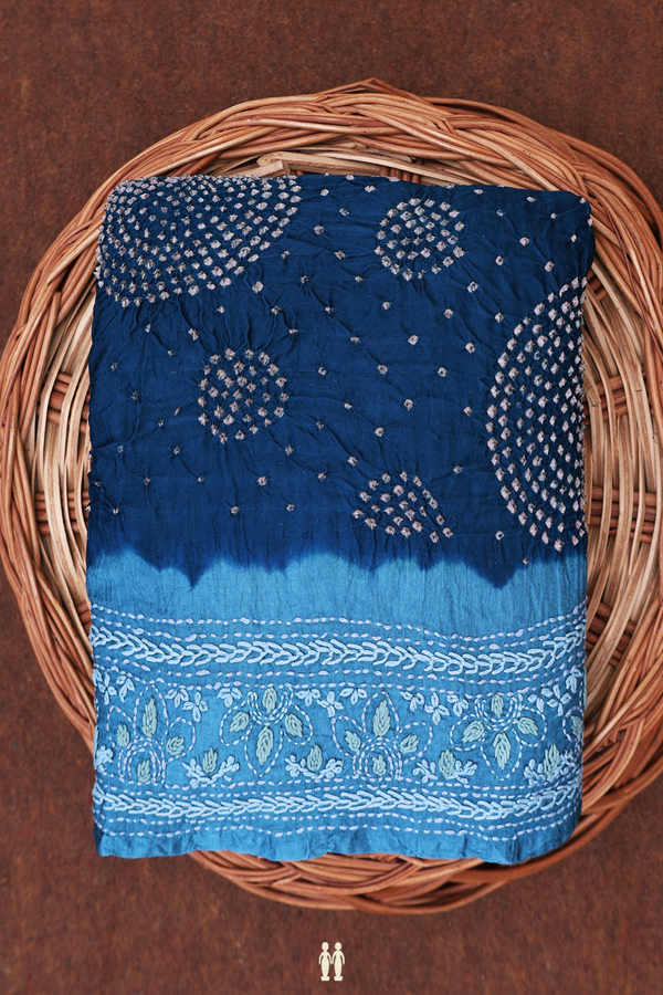 Bandhani Silk Saree In Prussian Blue With Tie And Dye Design