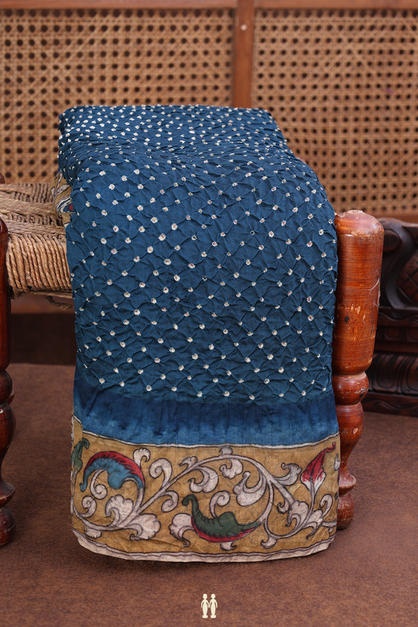 Bandhani Silk Saree In Prussian Blue With Tie And Dye Design