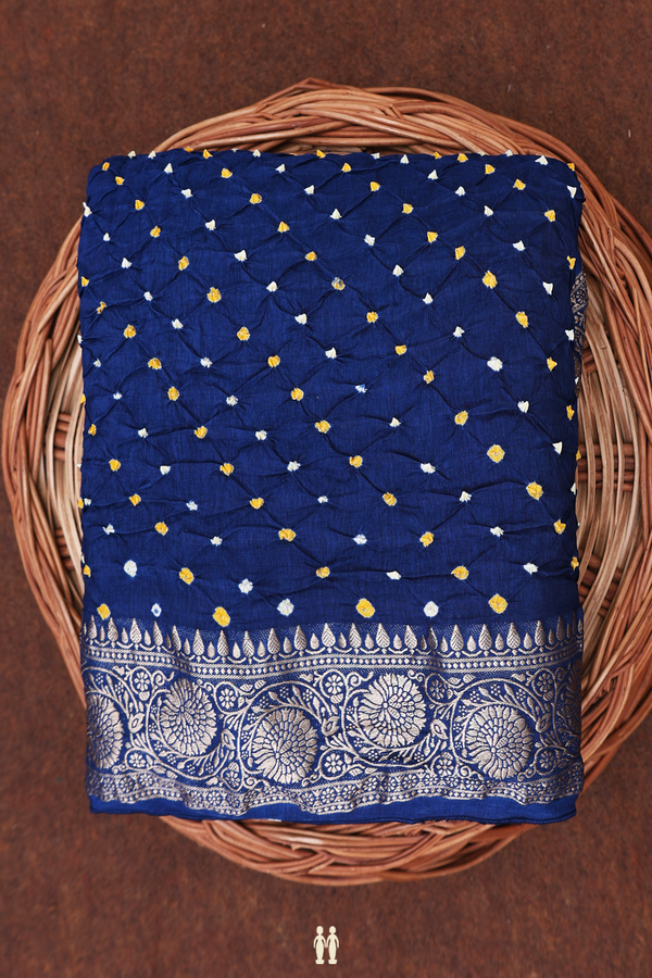 Bandhani Silk Saree In Prussian Blue With Tie And Dye Design