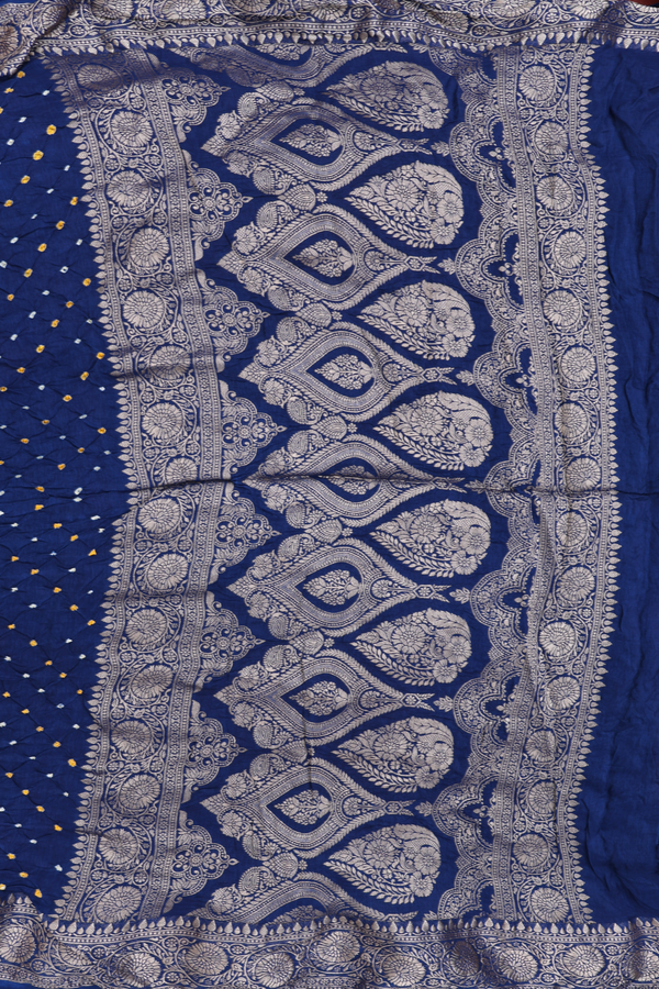 Bandhani Silk Saree In Prussian Blue With Tie And Dye Design