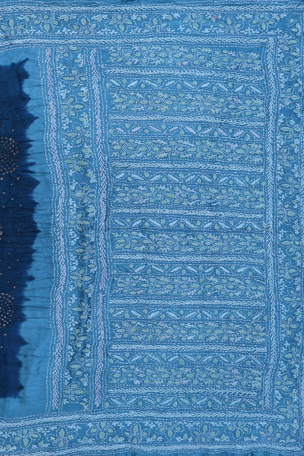 Bandhani Silk Saree In Prussian Blue With Tie And Dye Design