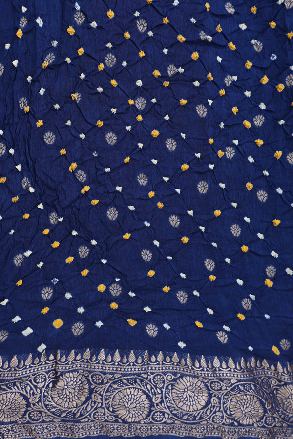 Bandhani Silk Saree In Prussian Blue With Tie And Dye Design