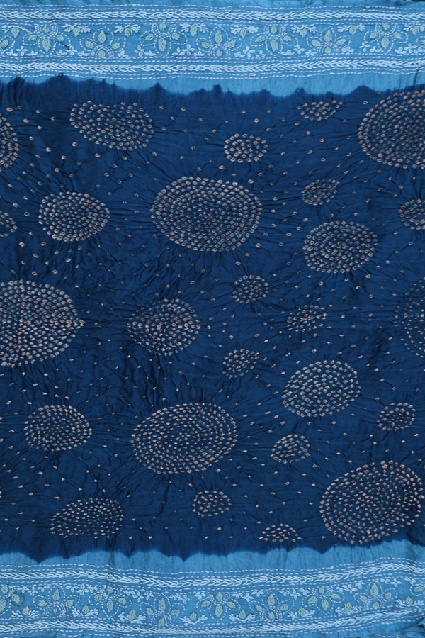 Bandhani Silk Saree In Prussian Blue With Tie And Dye Design