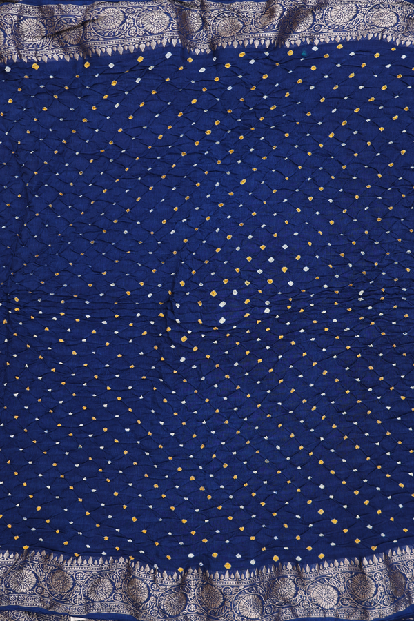 Bandhani Silk Saree In Prussian Blue With Tie And Dye Design