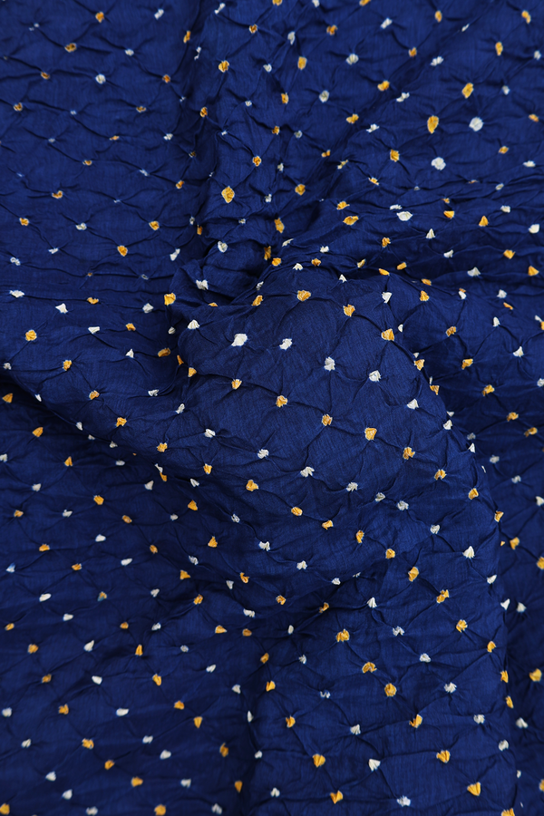 Bandhani Silk Saree In Prussian Blue With Tie And Dye Design