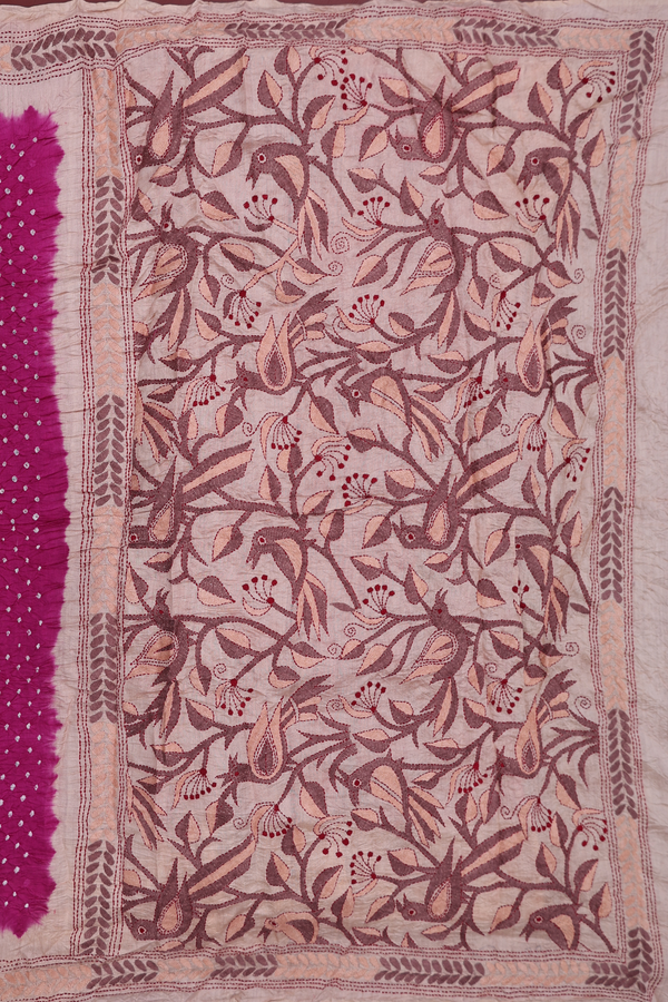 Bandhani Silk Saree In Purple Rose With Tie And Dye Design