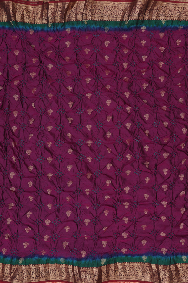 Bandhani Silk Saree In Purple With Floral Buttas