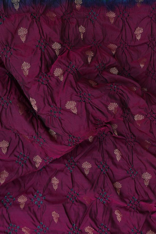 Bandhani Silk Saree In Purple With Floral Buttas