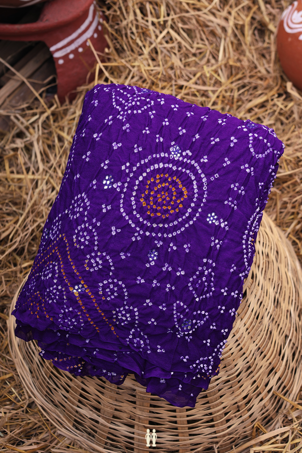 Bandhani Silk Saree In Purple With Tie And Dye Design