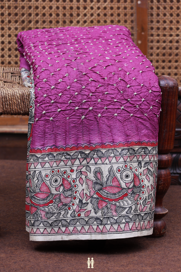 Bandhani Silk Saree In Purple With Tie And Dye Design