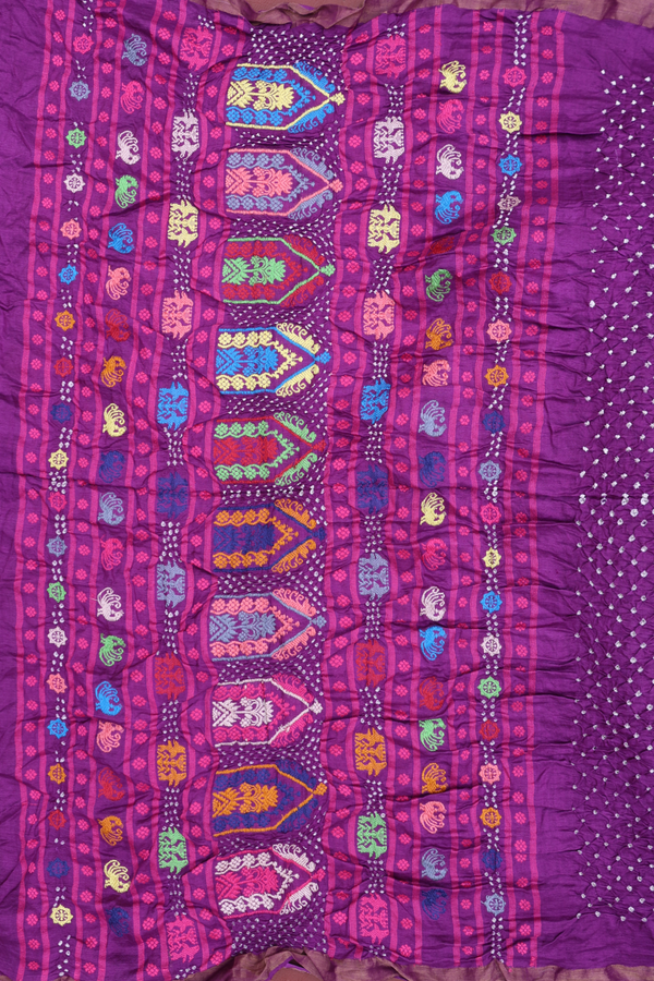 Bandhani Silk Saree In Purple With Tie And Dye Design