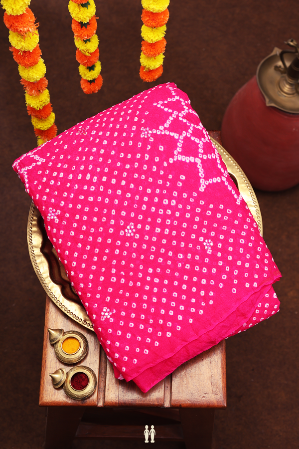 Bandhani Silk Saree In Rani Pink With Tie And Dye Design