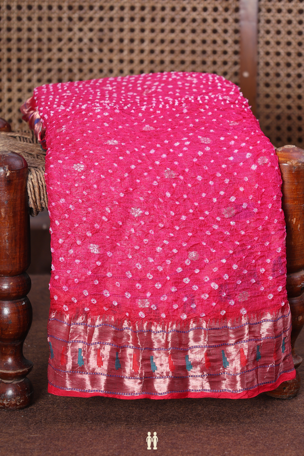 Bandhani Silk Saree In Rani Pink With Tie And Dye Design