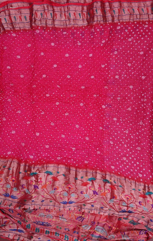 Bandhani Silk Saree In Rani Pink With Tie And Dye Design