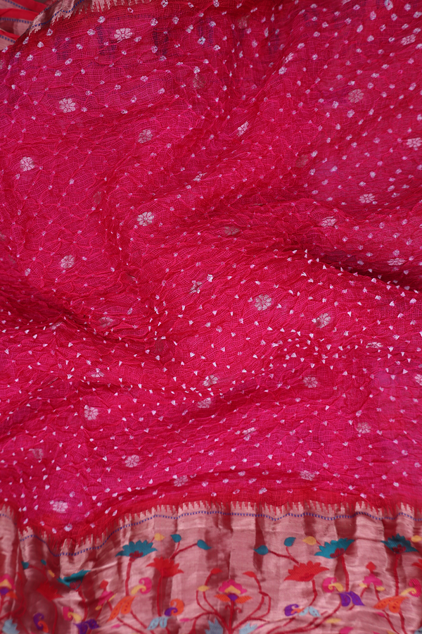 Bandhani Silk Saree In Rani Pink With Tie And Dye Design