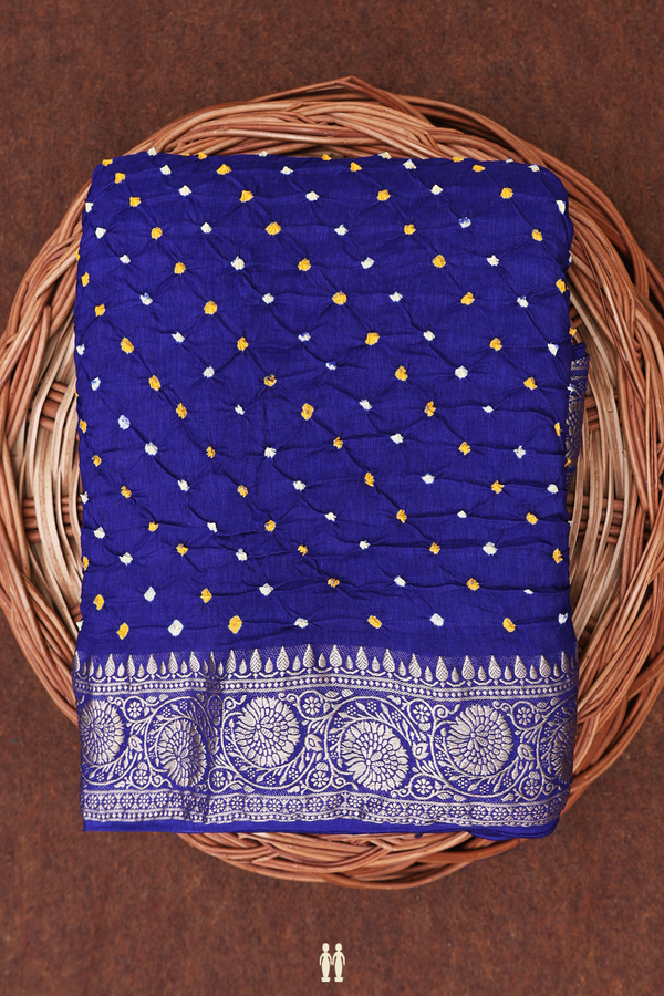 Bandhani Silk Saree In Royal Blue With Tie And Dye Design