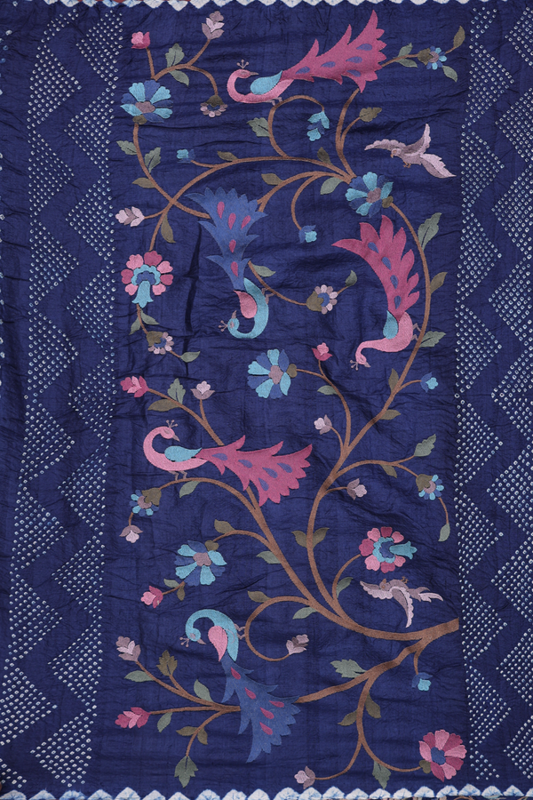 Bandhani Silk Saree In Royal Blue With Tie And Dye Design