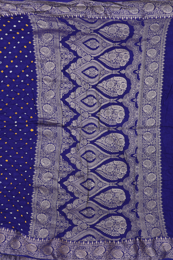 Bandhani Silk Saree In Royal Blue With Tie And Dye Design