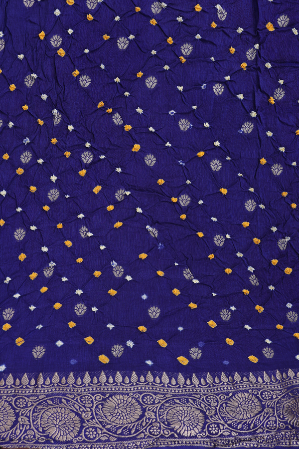 Bandhani Silk Saree In Royal Blue With Tie And Dye Design