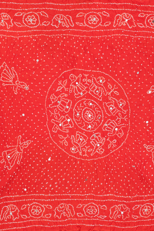 Bandhani Silk Saree In Royal Orange With Tie And Dye Design