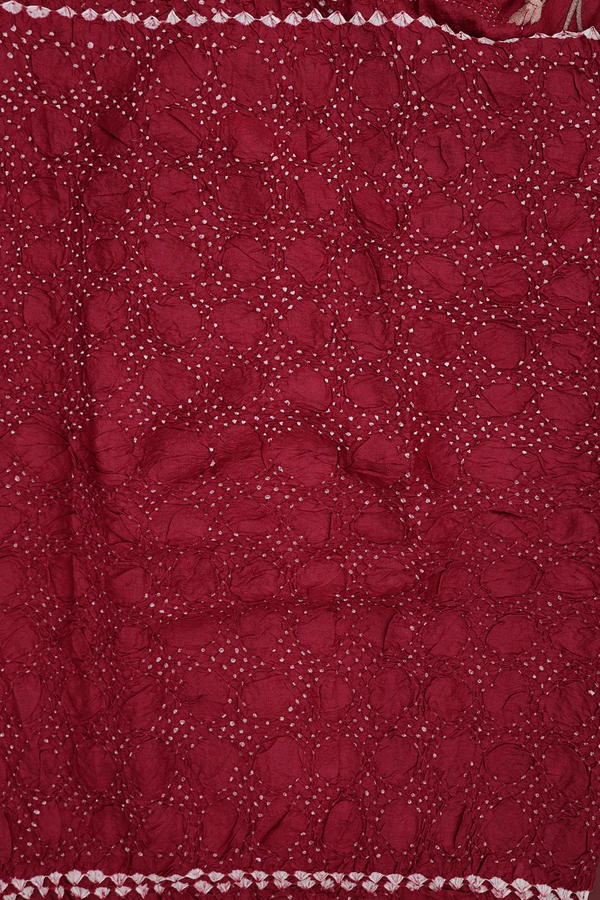Bandhani Silk Saree In Rust Red With Tie And Dye Design