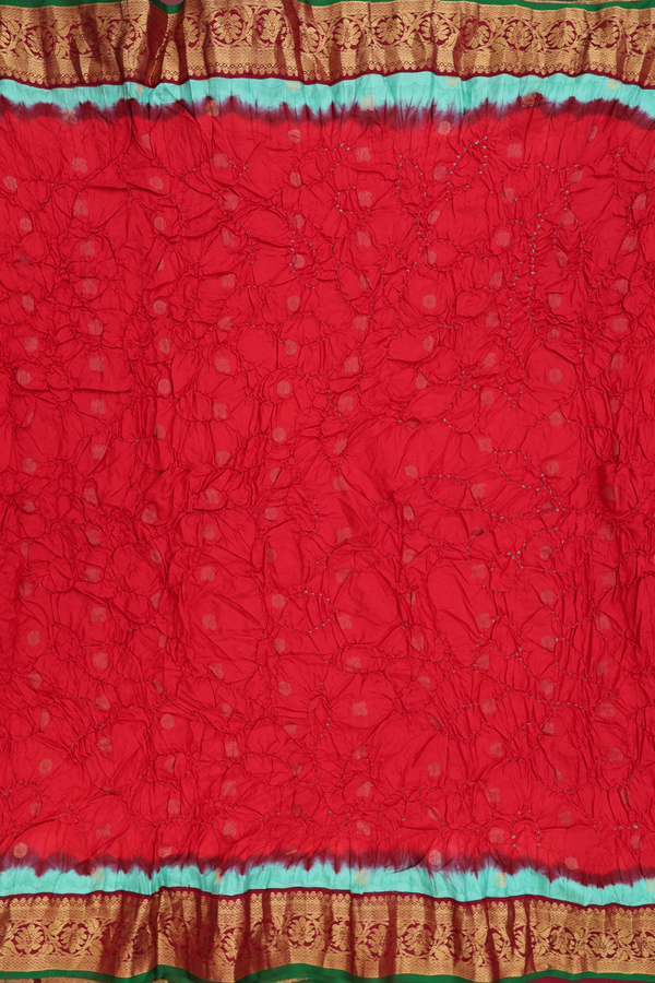 Bandhani Silk Saree In Scarlet Red With Tie And Dye Design