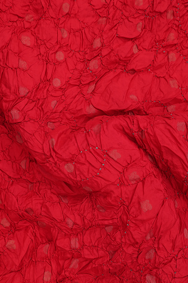 Bandhani Silk Saree In Scarlet Red With Tie And Dye Design