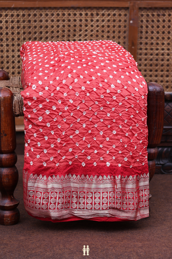Bandhani Silk Saree In Spiced Orange With Tie And Dye Design