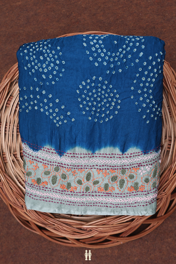 Bandhani Silk Saree In Teal Blue With Tie And Dye Design