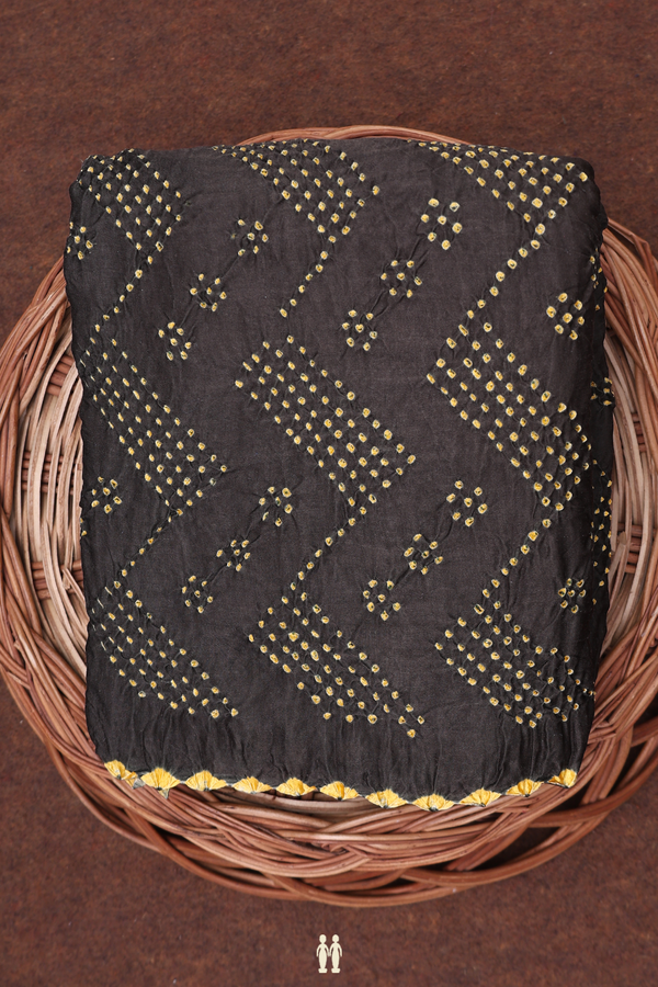 Bandhani Silk Saree In Dark Olive Green With Tie And Dye Design