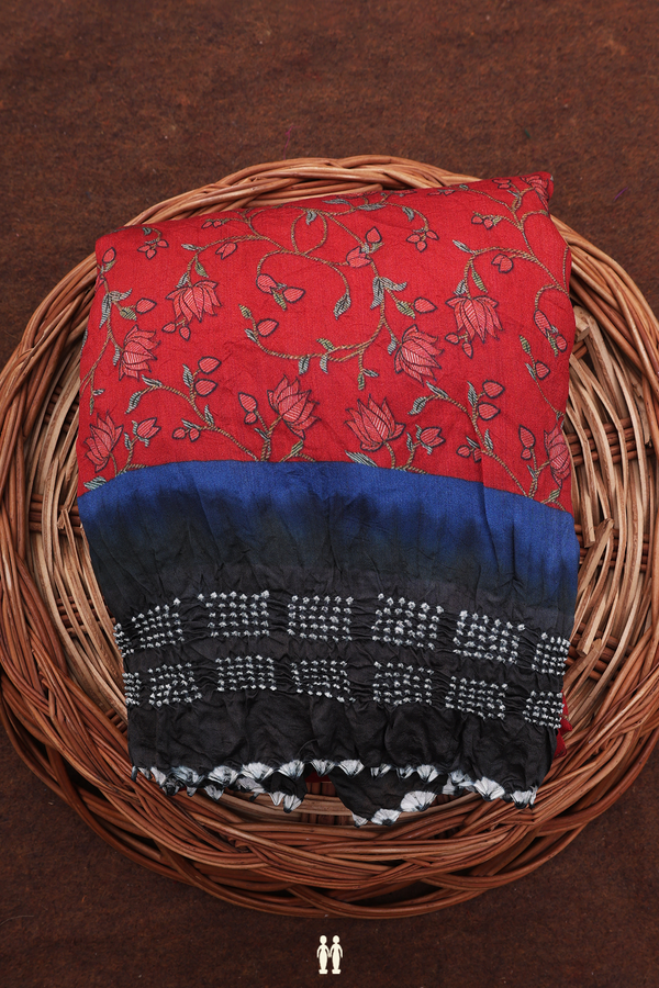 Bandhani Silk Saree Vermillion Red With Floral Printed Design