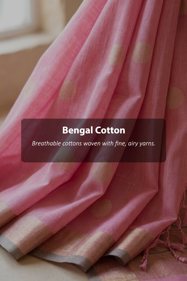 Bengal Cotton Saree In Pigeon Blue With Zari Buttas