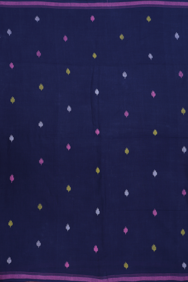 Bengal Cotton Saree In Berry Blue With Threadwork Buttas