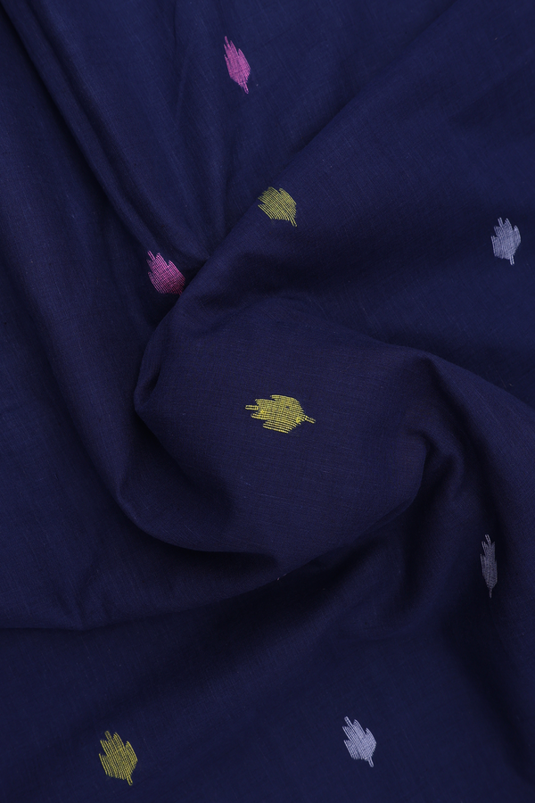 Bengal Cotton Saree In Berry Blue With Threadwork Buttas
