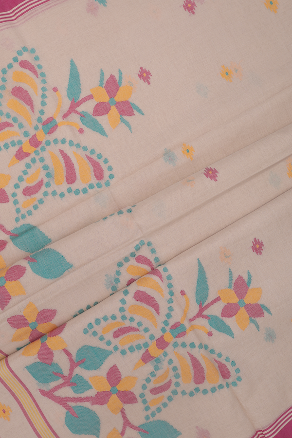 Bengal Cotton Saree In Beige With Threadwork Buttas