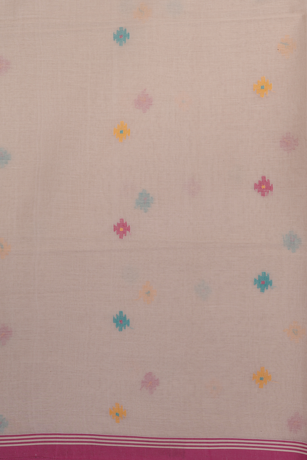 Bengal Cotton Saree In Beige With Threadwork Buttas