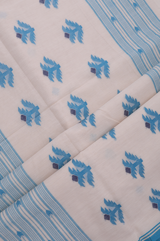 Bengal Cotton Saree In Beige With Threadwork Buttas