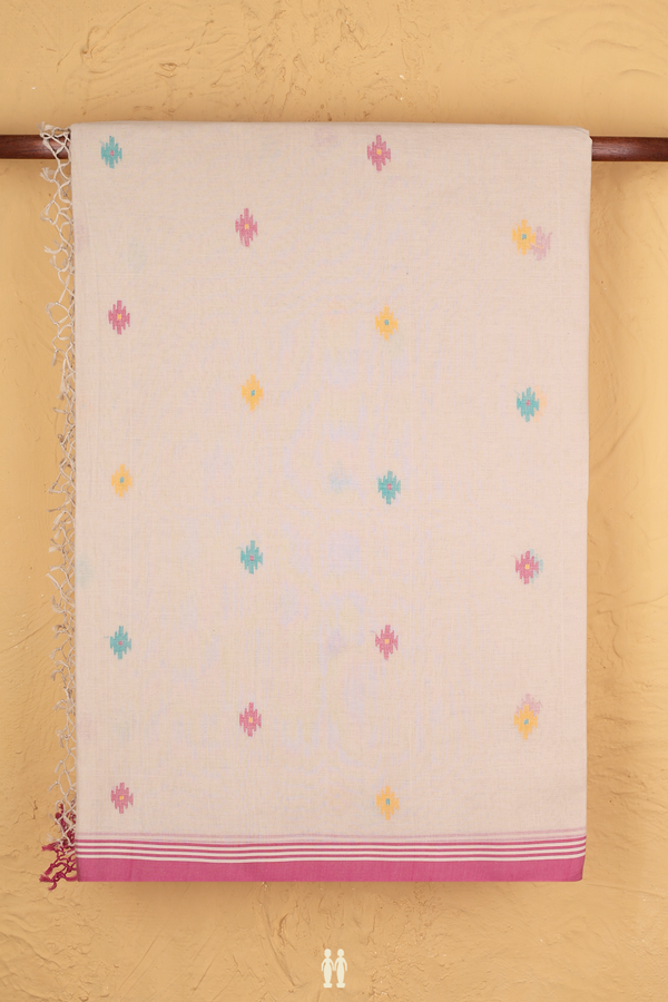 Bengal Cotton Saree In Beige With Threadwork Buttas