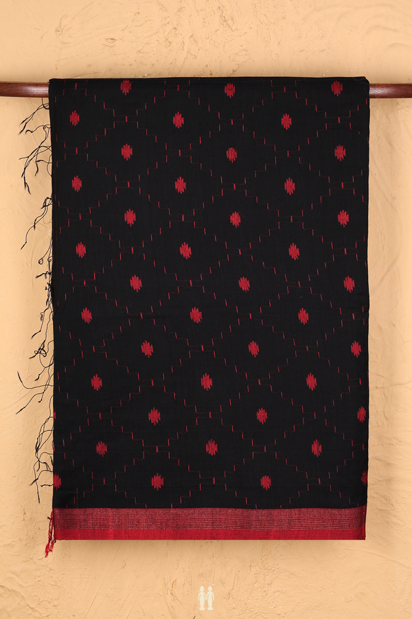 Bengal Cotton Saree In Black With Diamond Design
