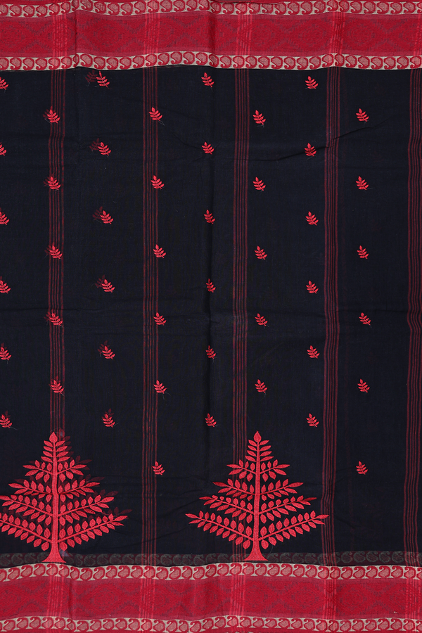 Bengal Cotton Saree In Black With Leaf Buttas