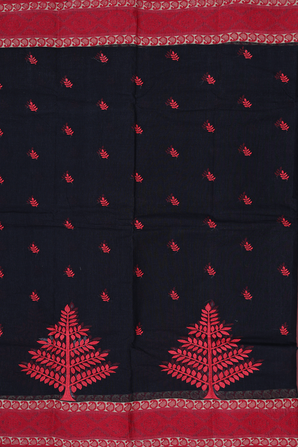 Bengal Cotton Saree In Black With Leaf Buttas