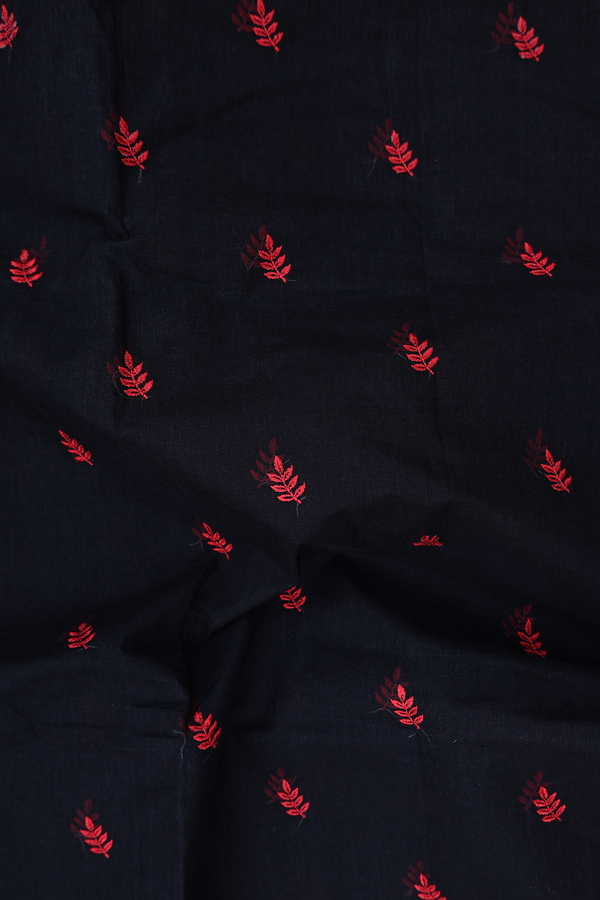 Bengal Cotton Saree In Black With Leaf Buttas