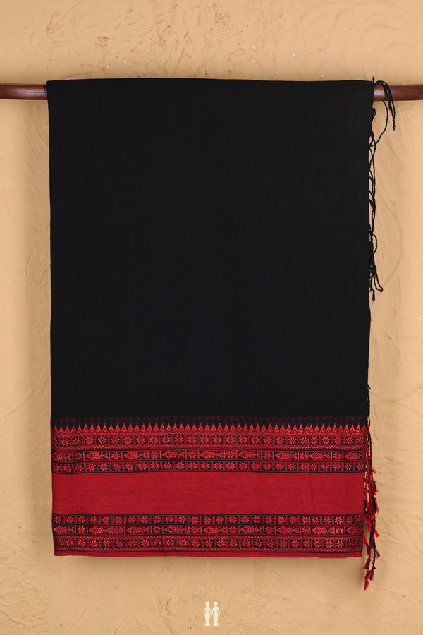 Bengal Cotton Saree In Black With Threadwork Border
