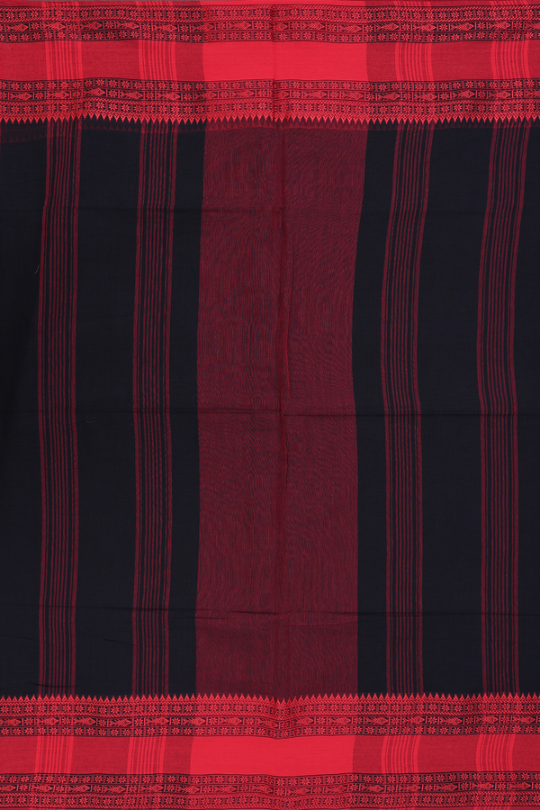 Bengal Cotton Saree In Black With Threadwork Border